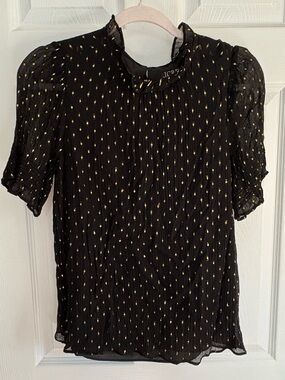 J. Crew Black Blouse with Gold Metallic Dots